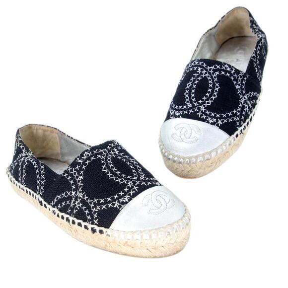 Chanel Espadrille 35 Stitch Canvas Cc Cap Toe Flats CC-0426N-0121 - Picture 1 of 11